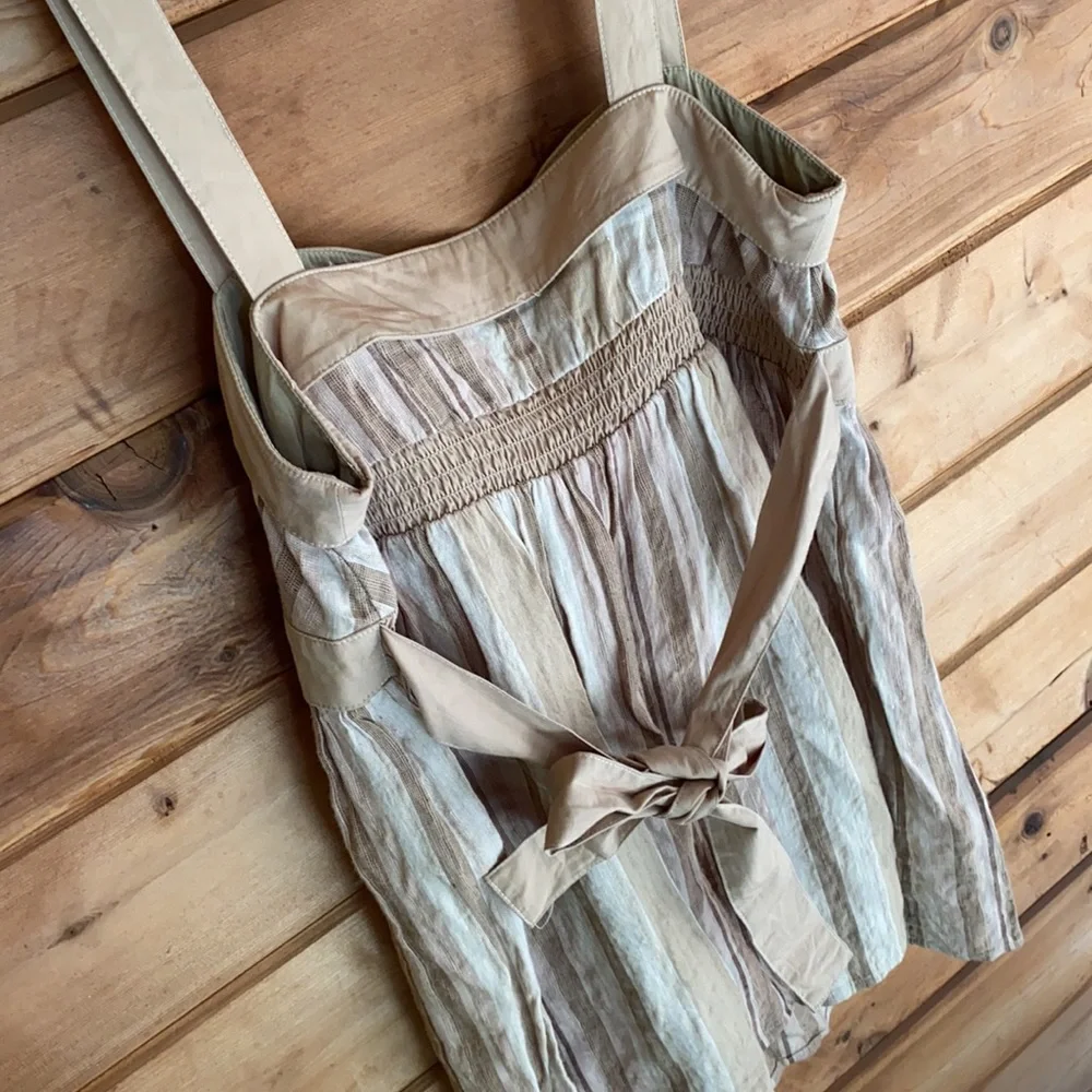 {BCBG} BCBGirls | Linen Blend Striped Sweetheart Neck Y2K Babydoll Top (S) - Picture 8 of 9